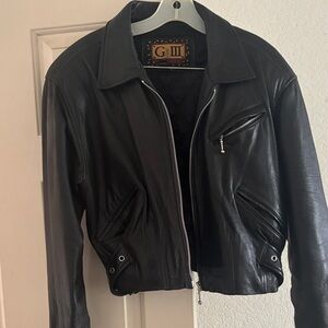 Men's Black Leather Bomber Jacket